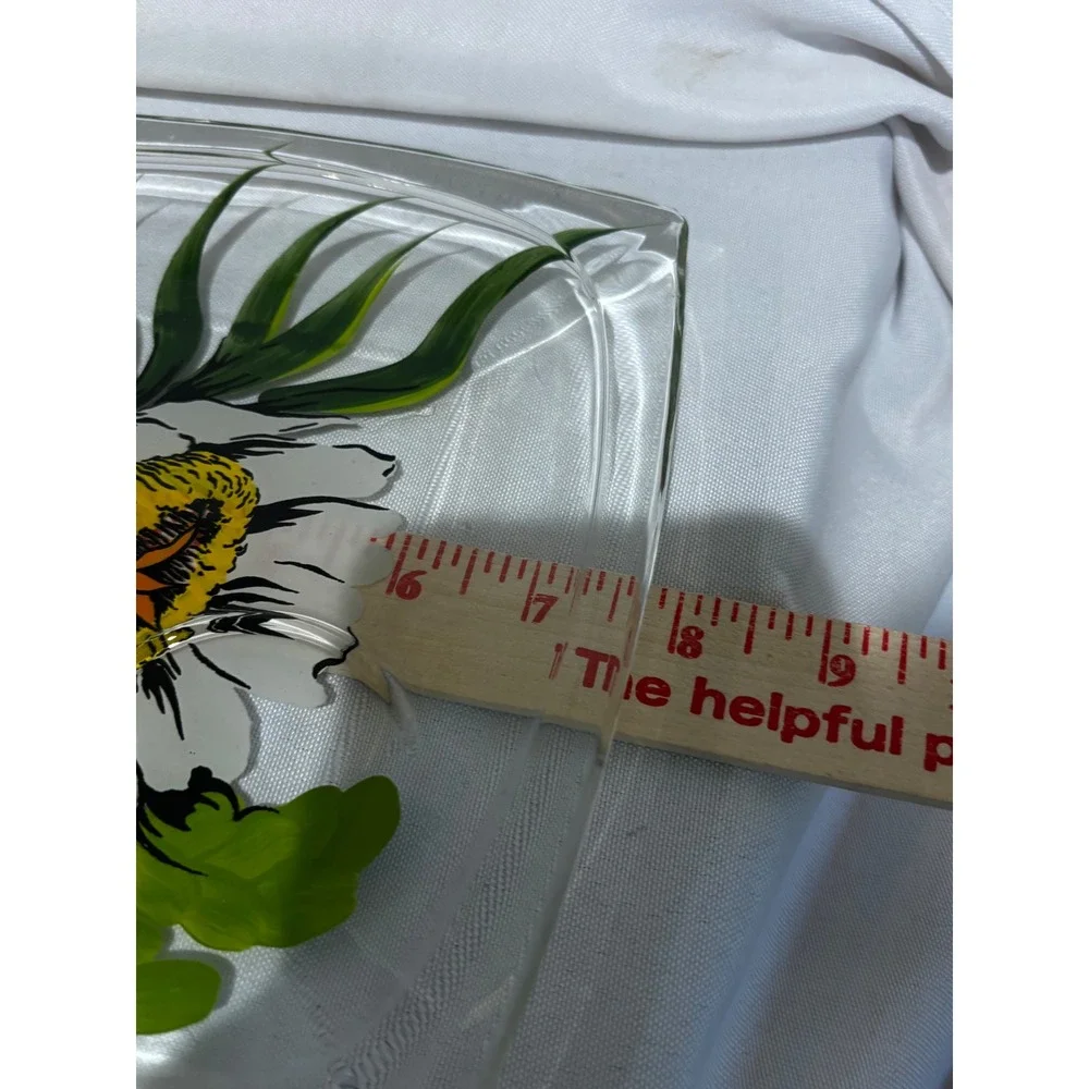 2 Vintage Hand Painted Floral Glass Plates Square cup holder‎ MCM Garden Party